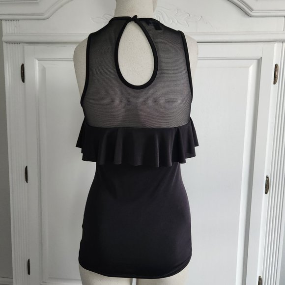 bebe Black Sleeveless Top With Mesh and Keyhole Back, Size Small - Picture 9 of 13